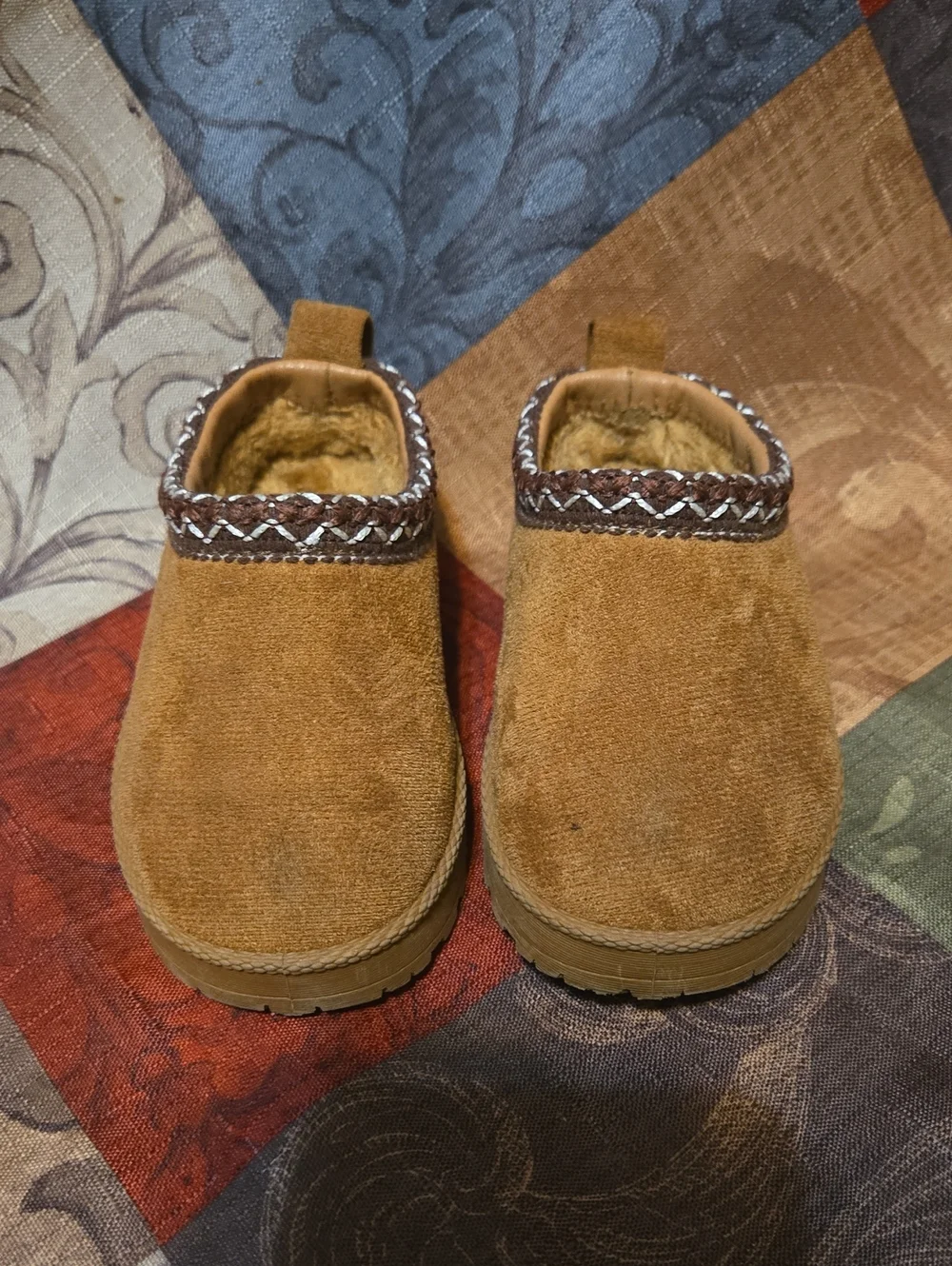 American Exchange Kids Brown Slip-On Faux-Suede Clogs with Braided Trim